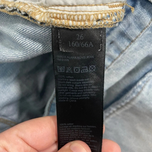 AllSaints Alana Embroidered Bird Distressed Boyfriend Jeans in Blue/Pink Size 26 - Picture 10 of 13